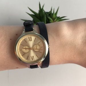 Black & Gold Double Wrap Watch